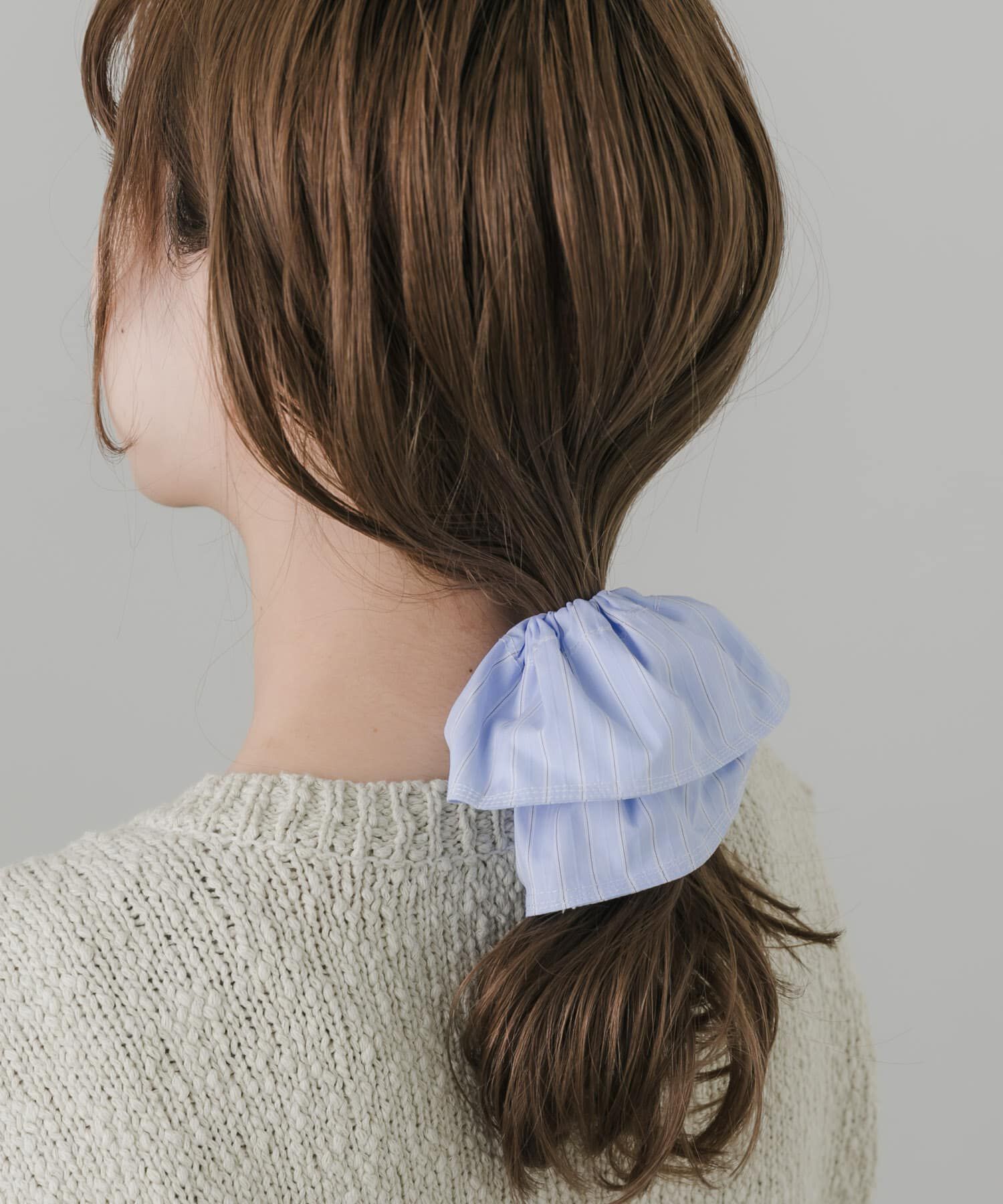 SMELLY「ストライプビッグシュシュ」|ヘアゴム・シュシュ|ブルー系その他