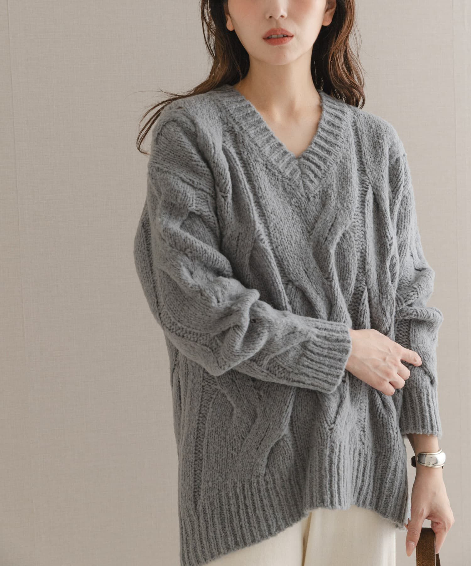 URBAN RESEARCH ROSSO「ウールカシミヤケーブル編オーバーニット」|ニット・セーター|