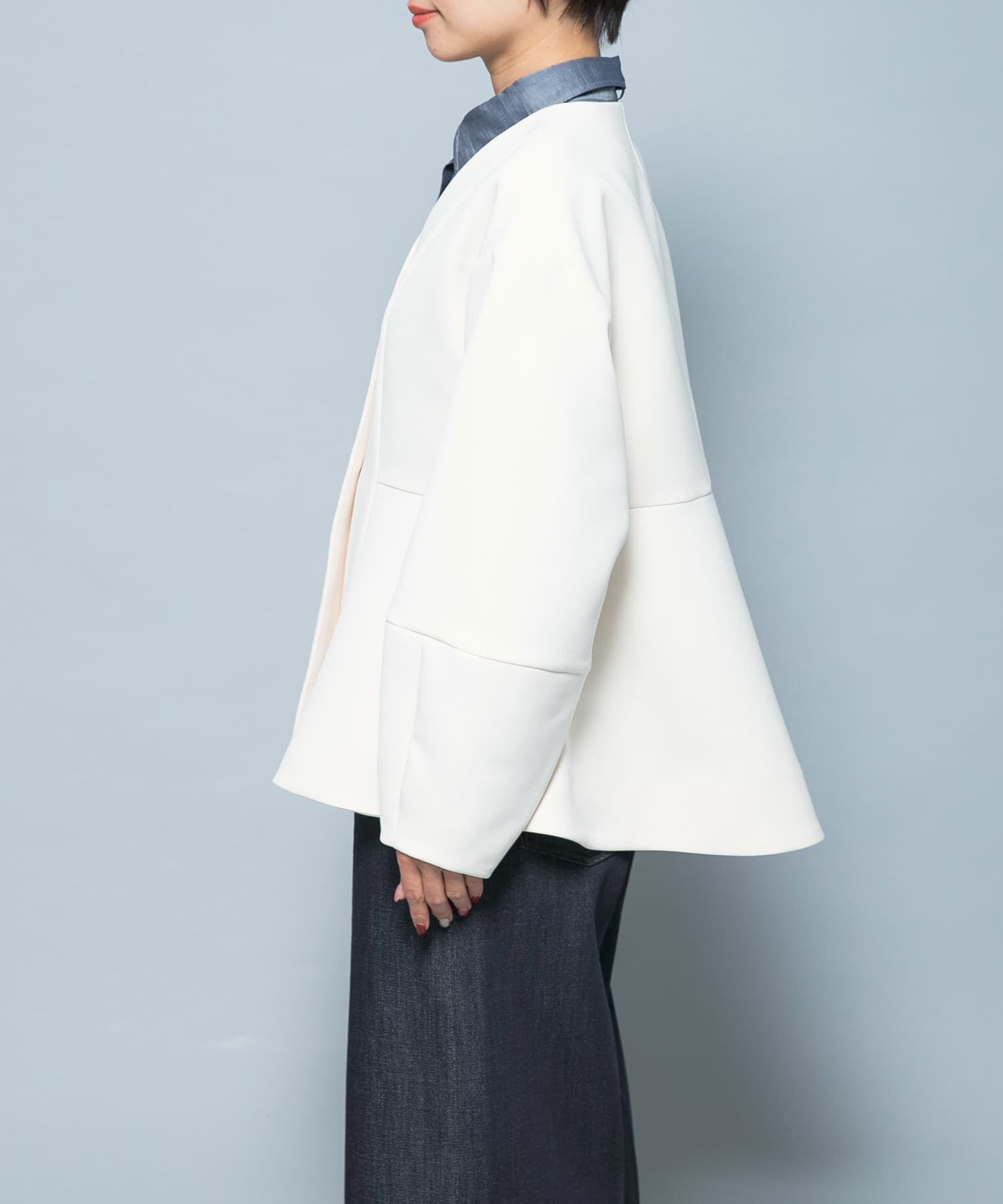 URBAN RESEARCH ROSSO「『WEB限定』デザインボタンペプラムツイルジャケット」|ノーカラージャケット|