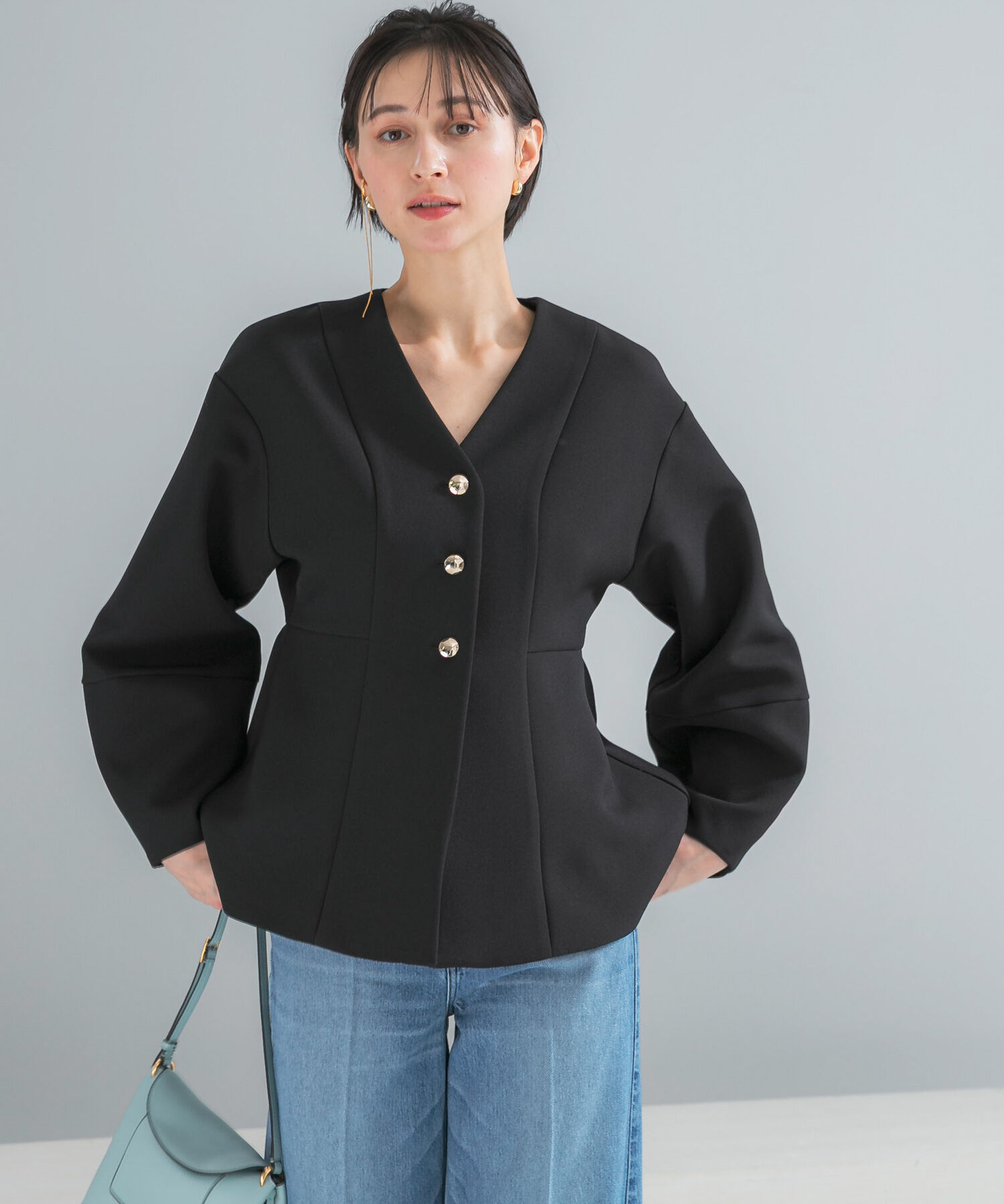 URBAN RESEARCH ROSSO「『WEB限定』デザインボタンペプラムツイルジャケット」|ノーカラージャケット|