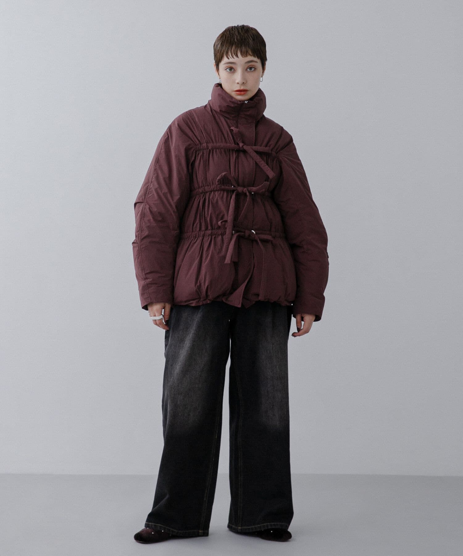  「フロントリボン中綿ジャケット」|ダウン|ボルドー