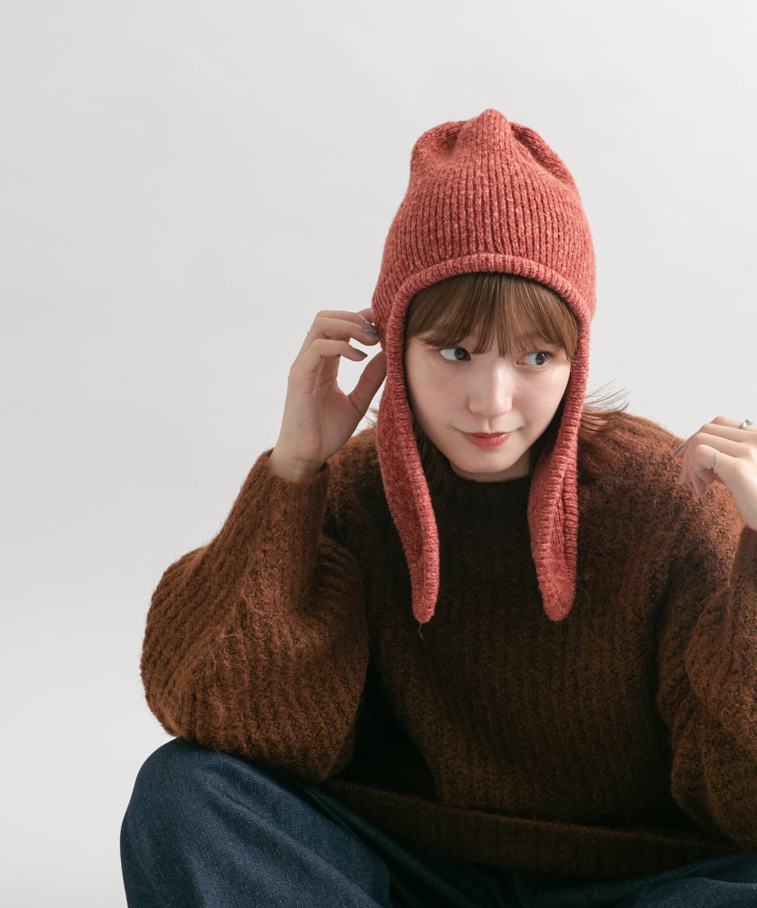  「ロングイヤーフラップニットキャップ」|ニット帽|