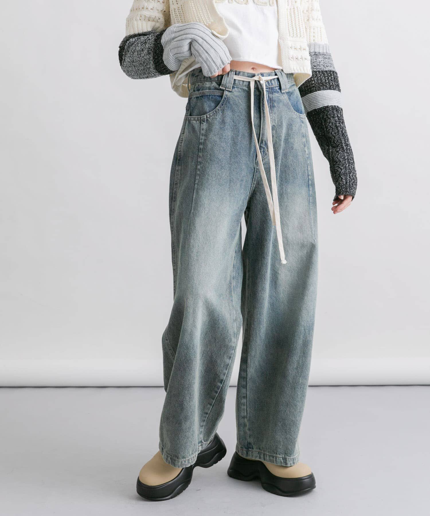  「『2サイズ展開』ドローストリングデニム」|デニム|