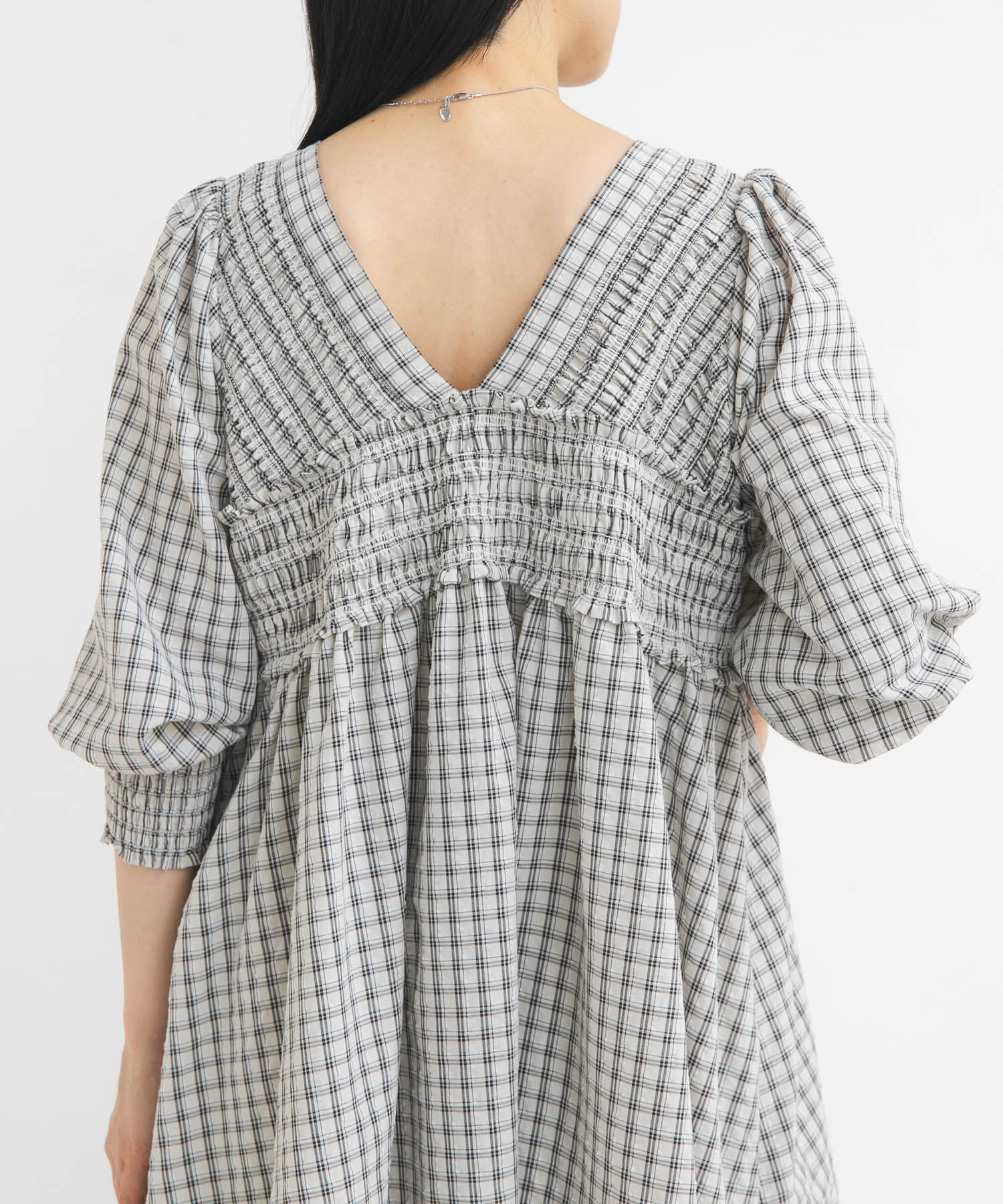  「2WAYシャーリングチェックミニワンピース」|ワンピース|