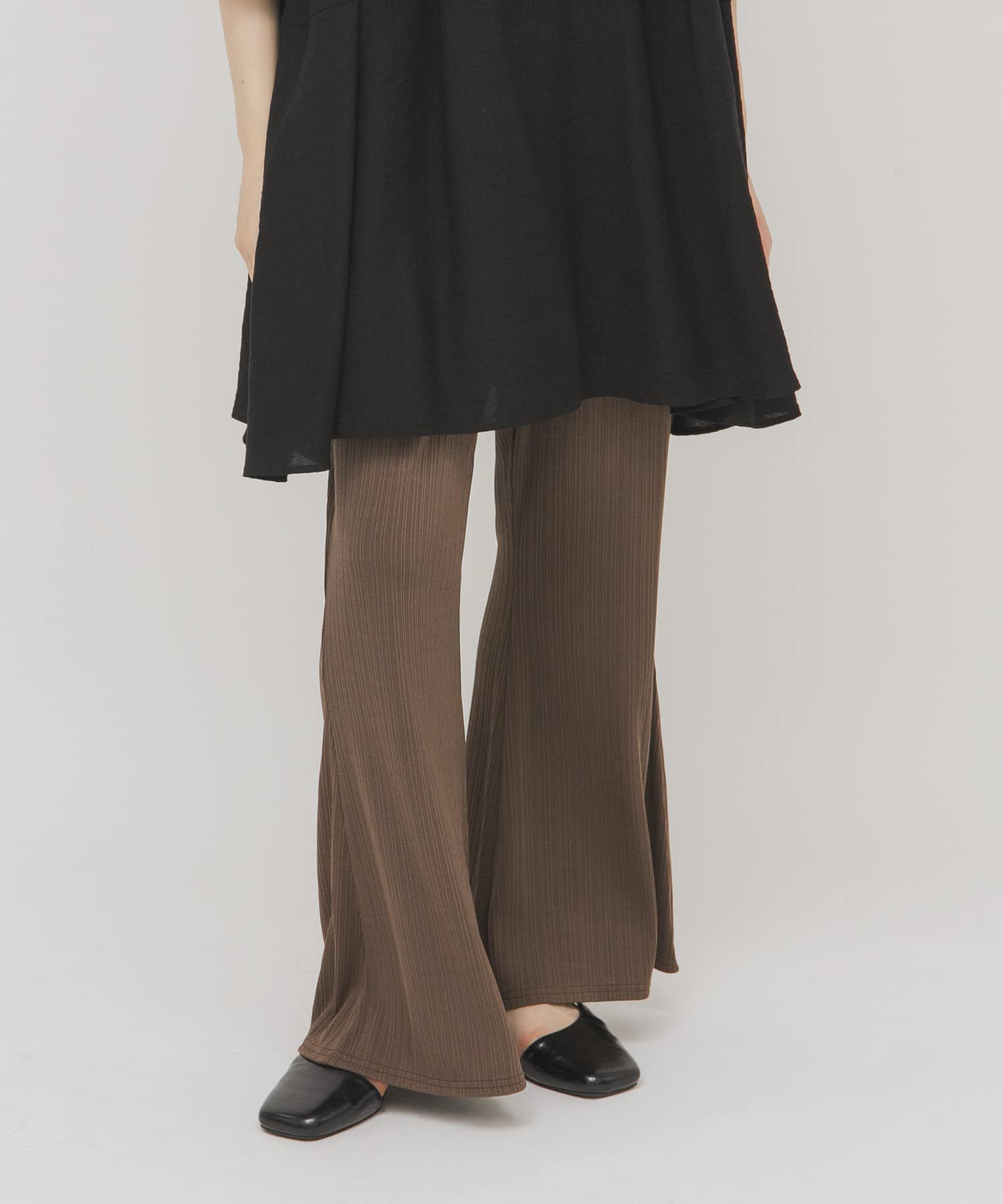  「イージーRIBフレアパンツ」|その他|ブラウン