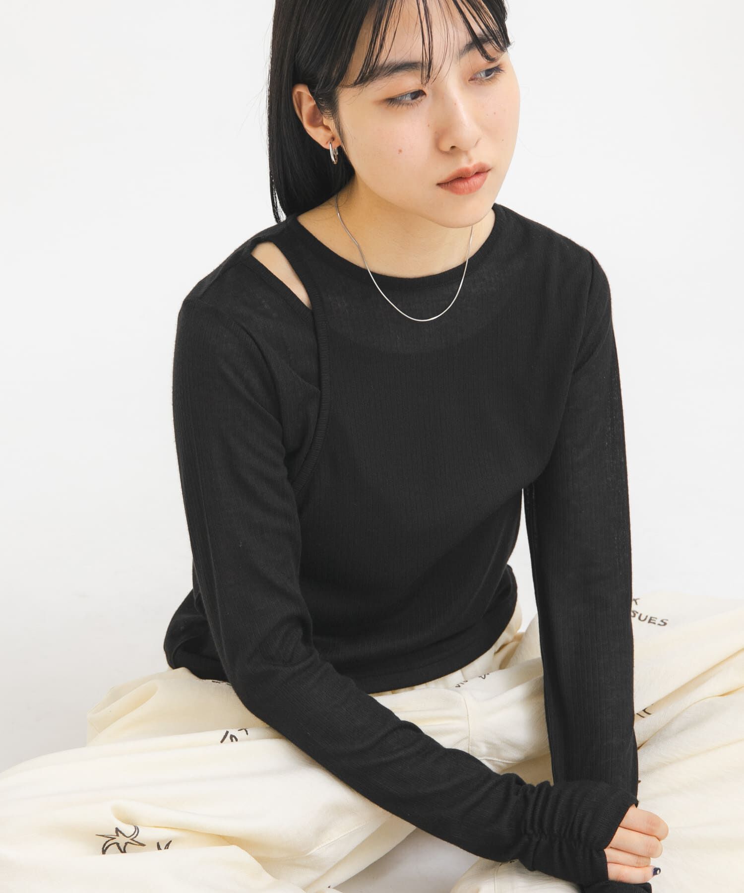  「アシメレイヤードTEE」|Tシャツ・カットソー|ブラック