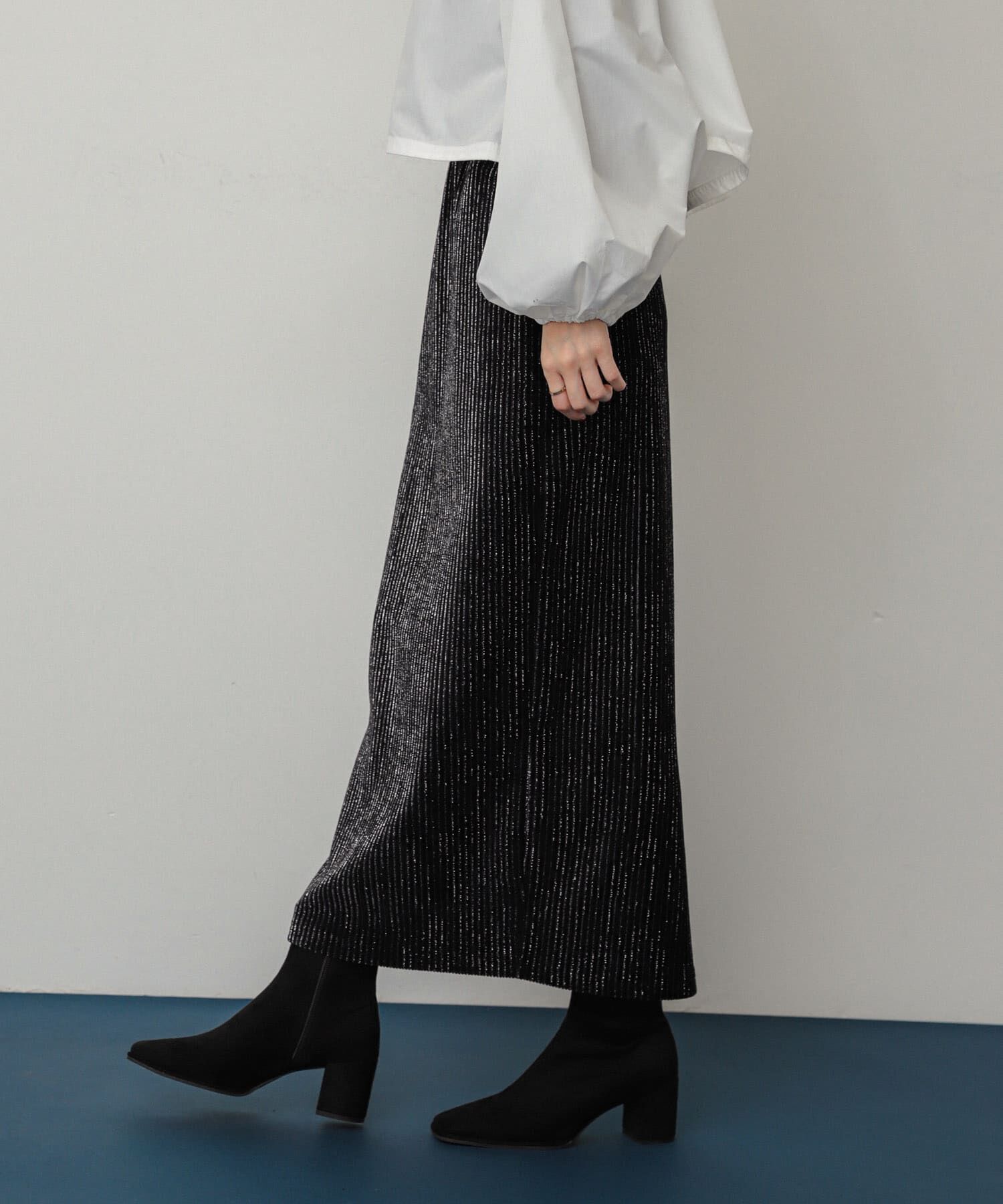 SENSE OF PLACE by URBAN RESEARCH「ラメカットコールナロースカート」|スカート|ブラック