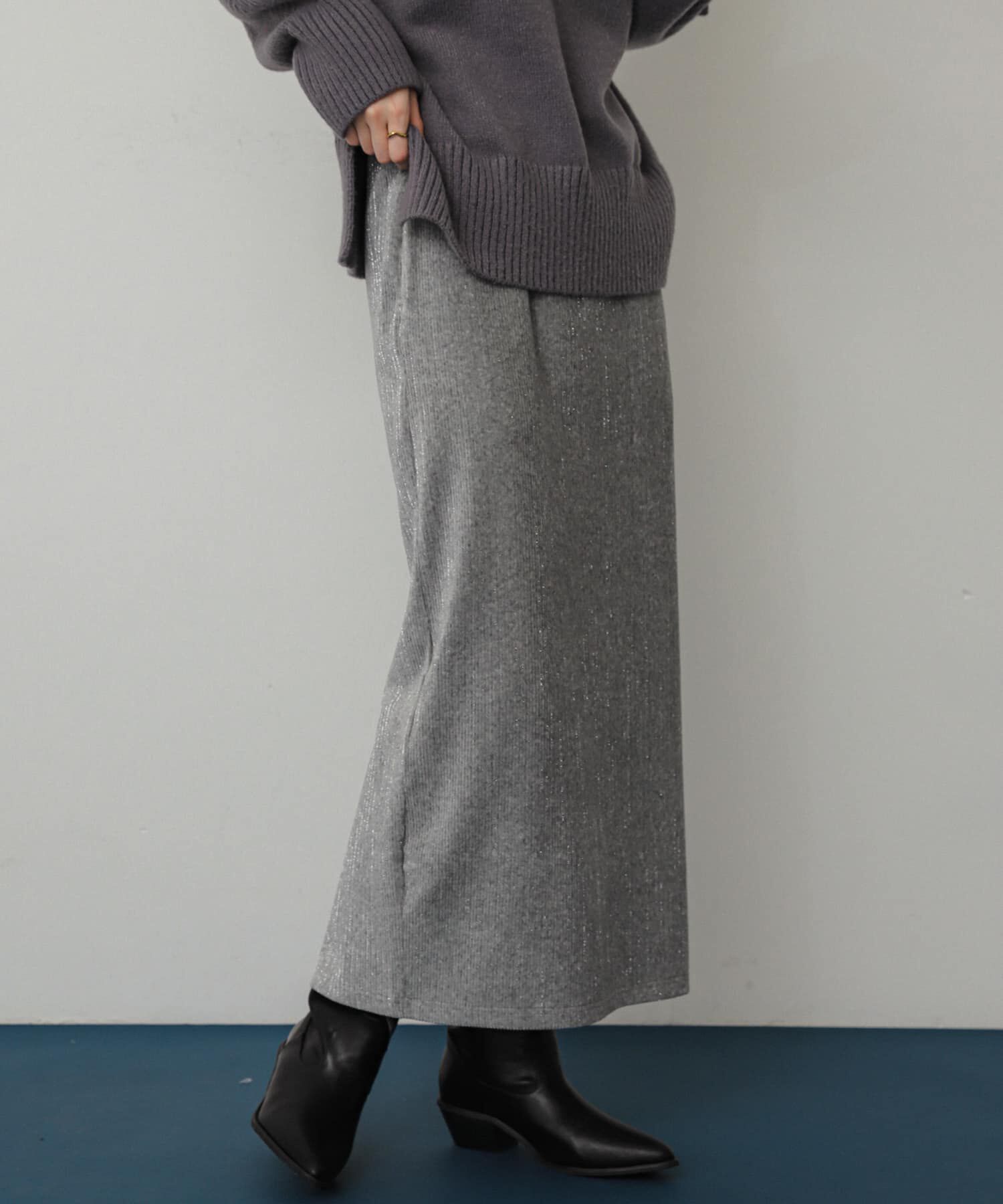 SENSE OF PLACE by URBAN RESEARCH「ラメカットコールナロースカート」|スカート|グレー