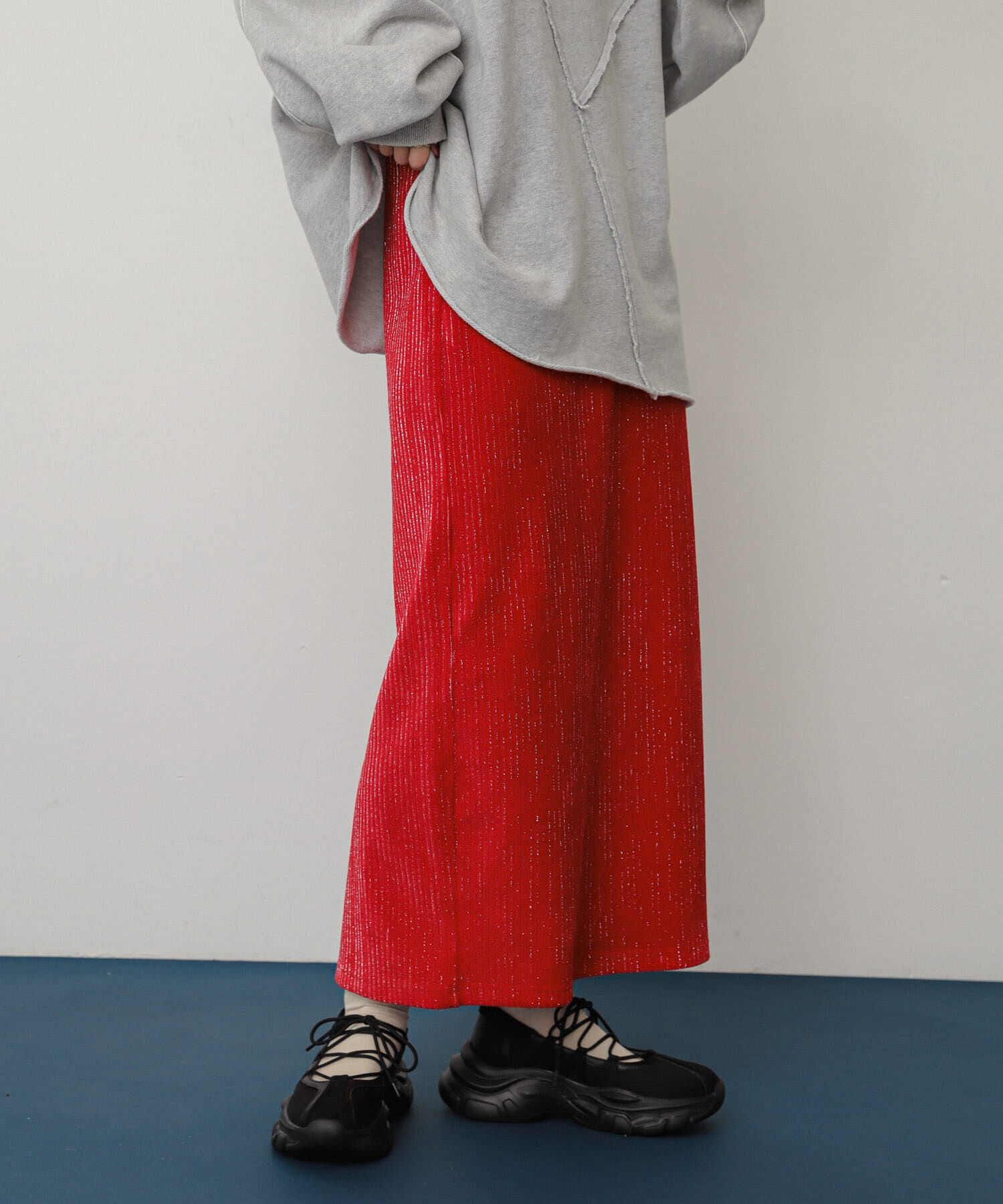 SENSE OF PLACE by URBAN RESEARCH「ラメカットコールナロースカート」|スカート|レッド