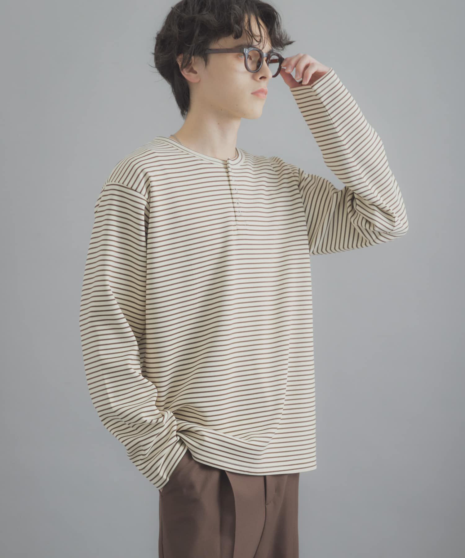 SENSE OF PLACE by URBAN RESEARCH「ボーダーヘンリーネックロングTシャツ」|Tシャツ・カットソー|