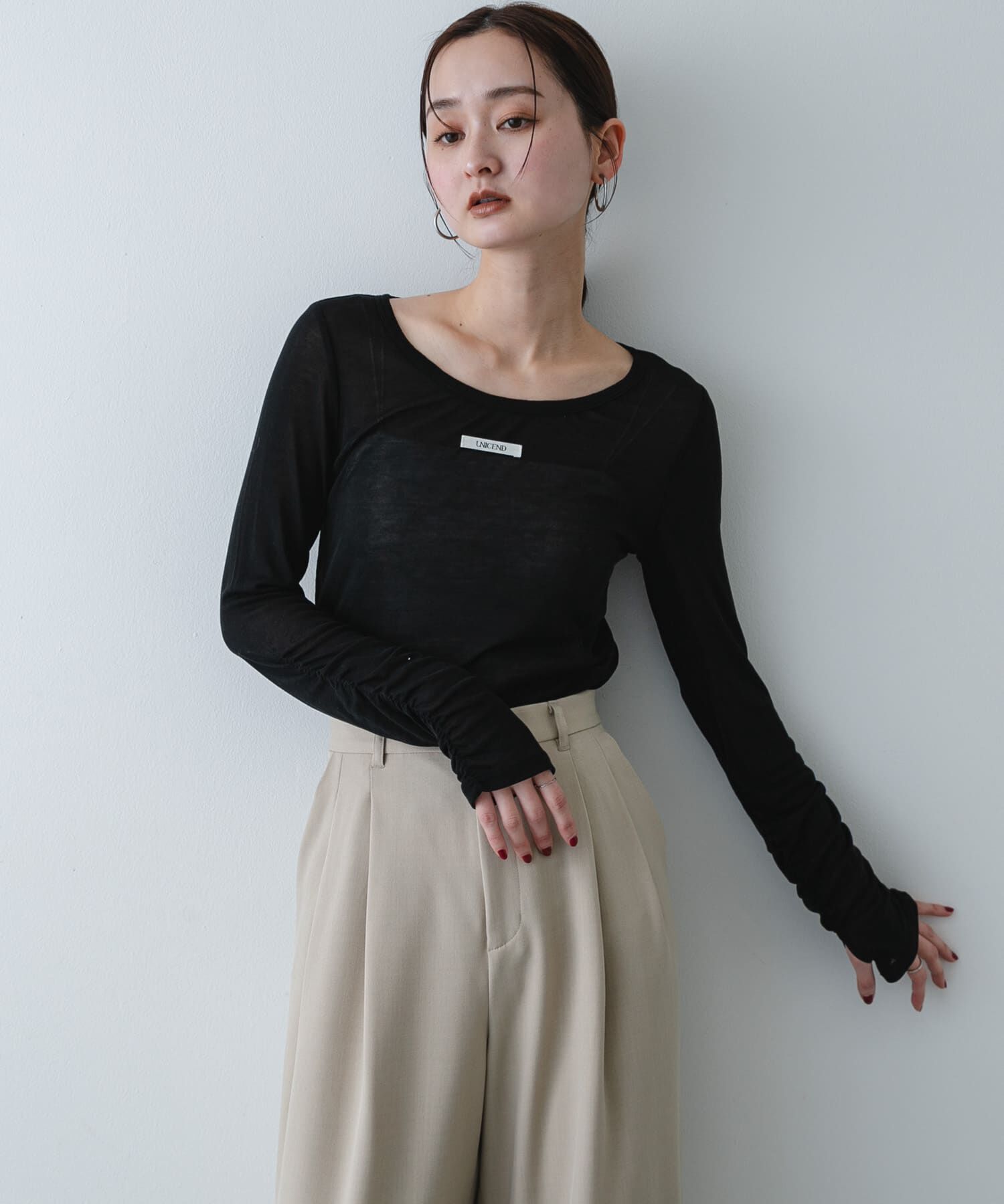 SENSE OF PLACE by URBAN RESEARCH「Uネックピスネームシアートップ」|Tシャツ・カットソー|ブラック