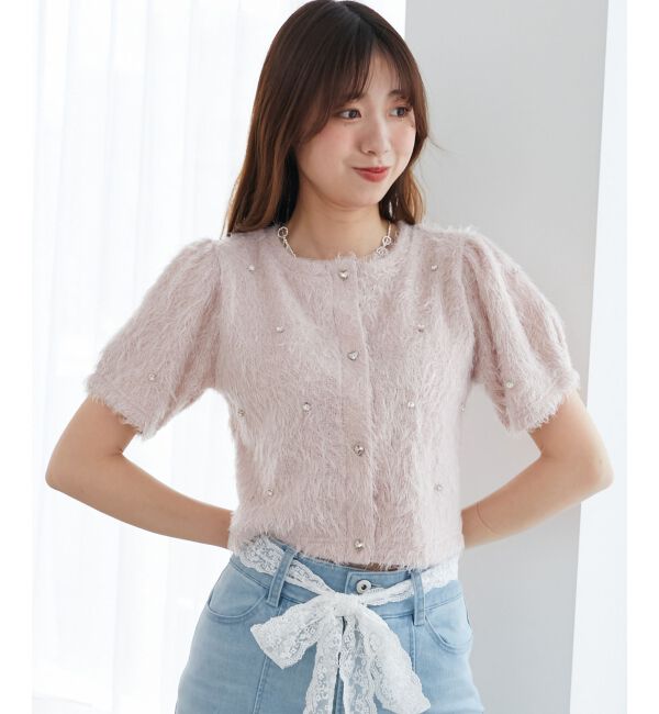  「☆ふわふわビジュートップス」|Tシャツ・カットソー|ピンク