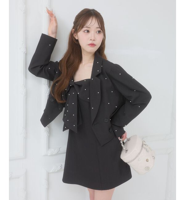  「キラメキリボンミニキャミワンピ」|ワンピース|ブラック