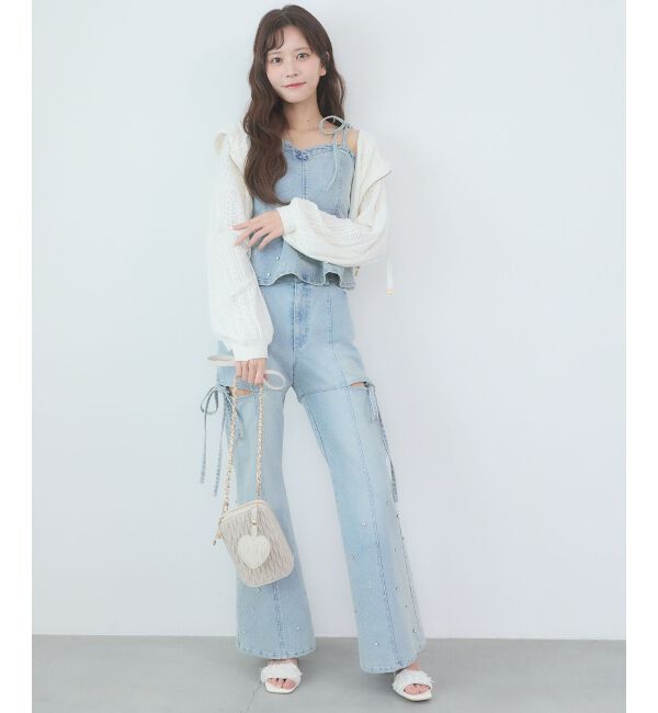  「透かし柄ショートニットパーカー」|パーカー|