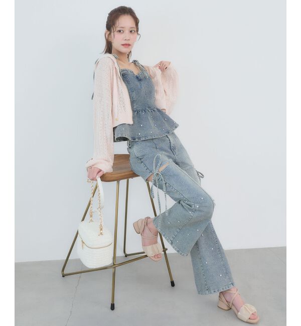  「透かし柄ショートニットパーカー」|パーカー|