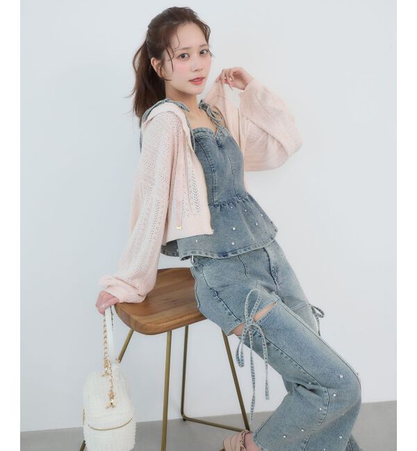  「透かし柄ショートニットパーカー」|パーカー|