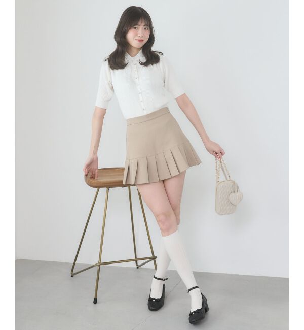  「レースリボン襟ハーフスリーブニット」|ニット・セーター|