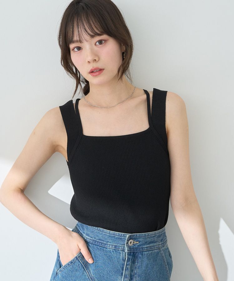 earth music&ecology「レイヤードニットタンクトップ」|キャミソール|Black