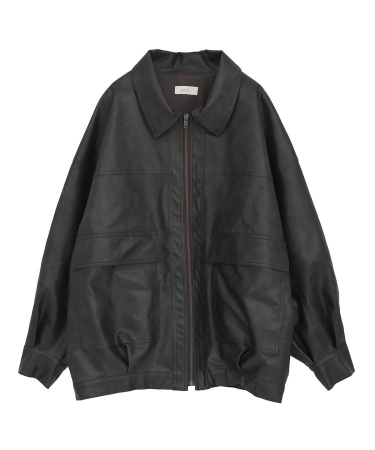 earth music&ecology「フェイクレザージップジャケット」|ブルゾン・スタジャン|