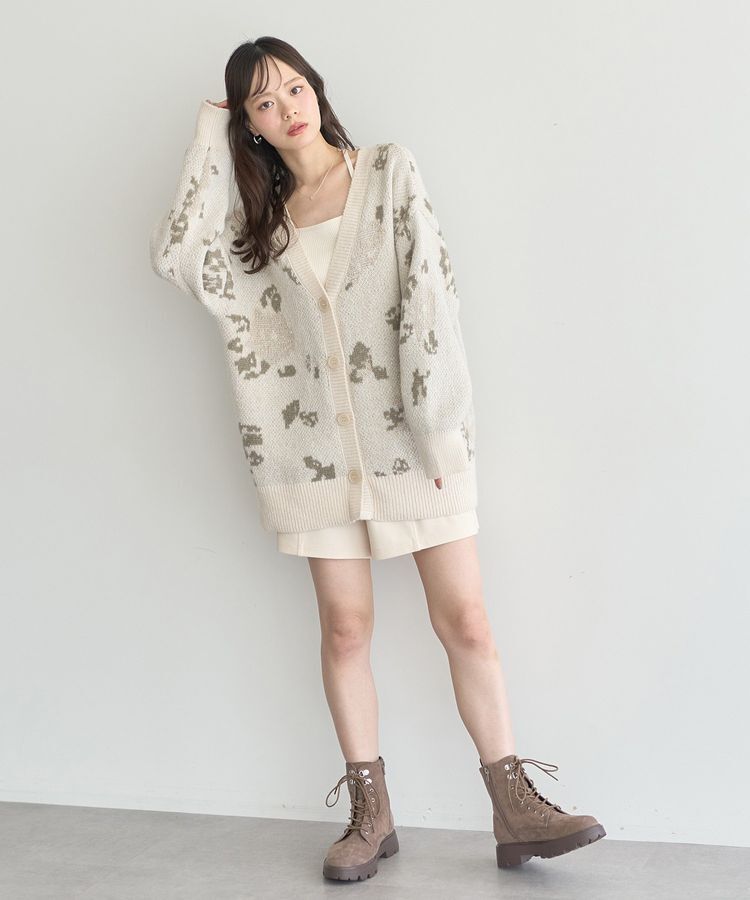 earth music&ecology「フラワージャガードラメシャギーカーディガン」|カーディガン|