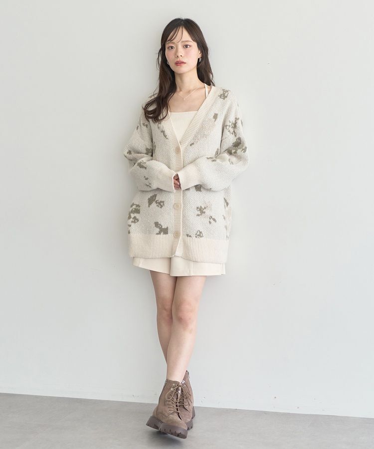 earth music&ecology「フラワージャガードラメシャギーカーディガン」|カーディガン|