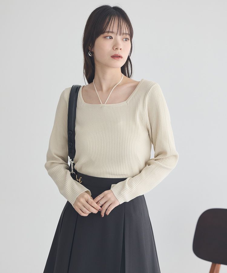 earth music&ecology「スクエアホルターネックリブプルオーバー」|ニット・セーター|