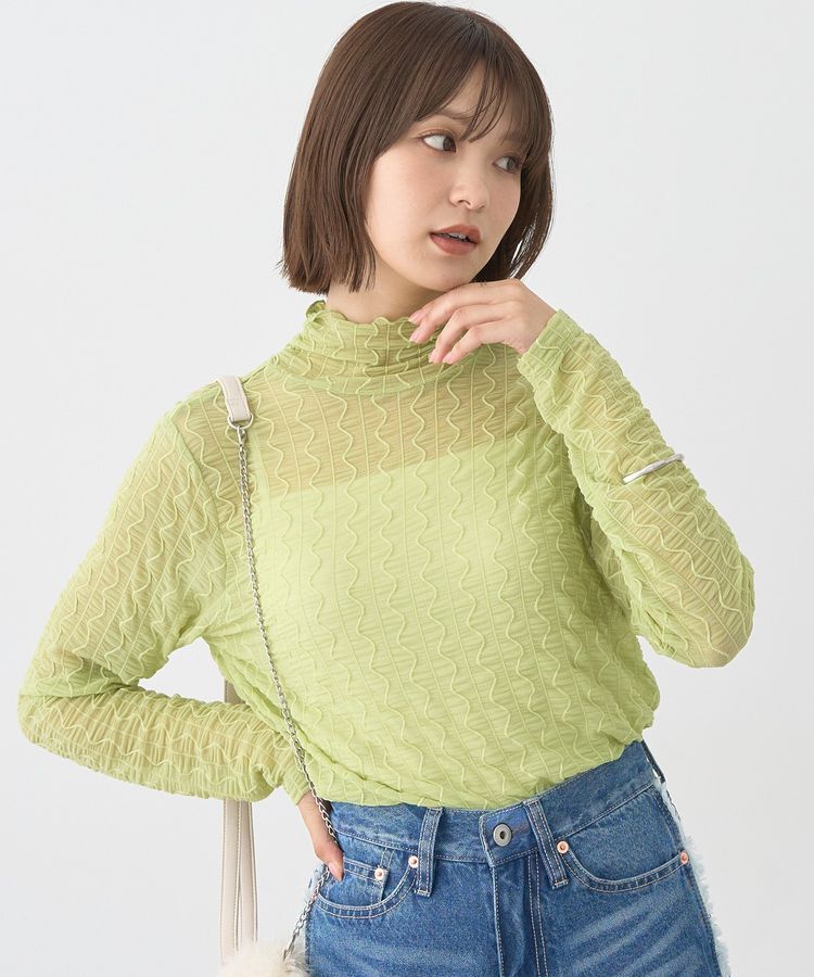 earth music&ecology「ハイネックシアーうねうねプルオーバー」|Tシャツ・カットソー|Light Green