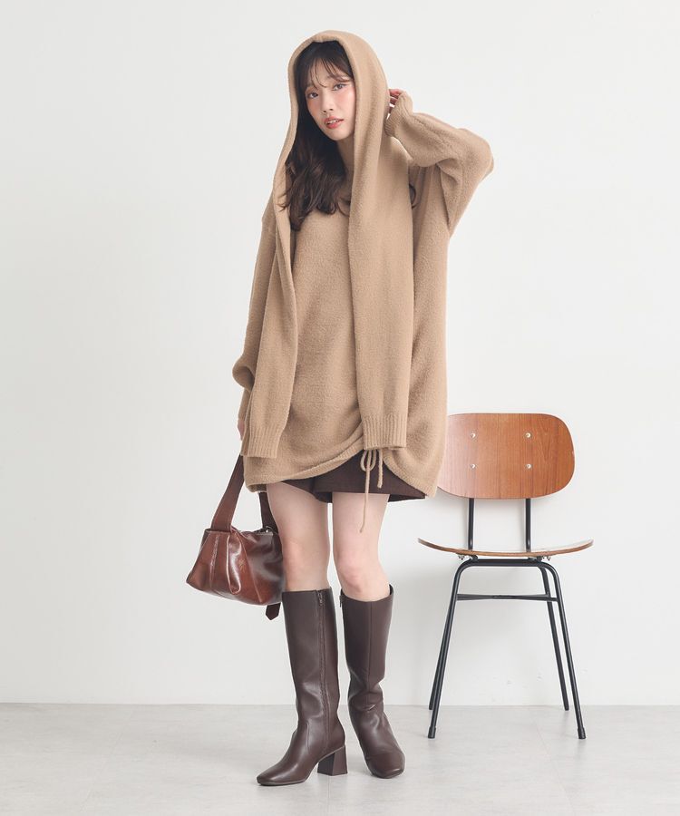 earth music&ecology「パウダーシャギーシャーリングニットミニワンピース」|ワンピース|