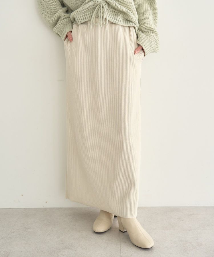 earth music&ecology「セルフカットテレコナロースカート」|タイト|Light beige