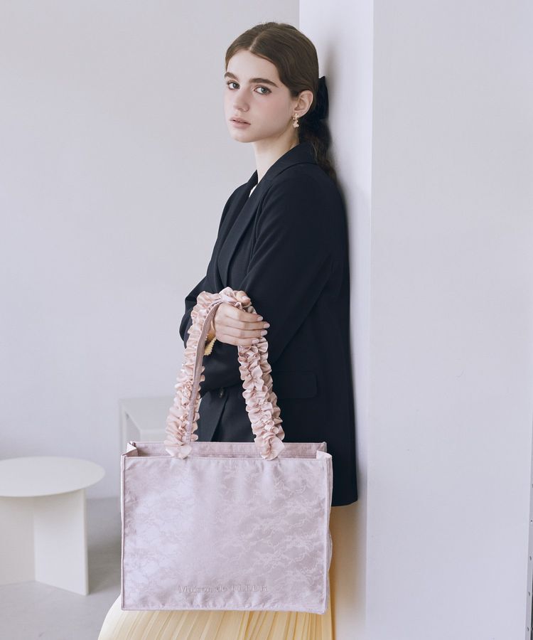 Maison de FLEUR「【Mサイズ/A4対応】レースフリルハンドルスクエアトートMバッグ」|トートバッグ|ライトピンク