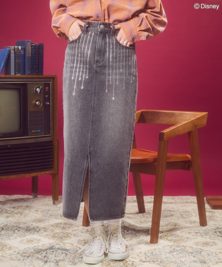 AMERICAN HOLIC「ラインストーンデニムスカート/Disney」|タイト|Black