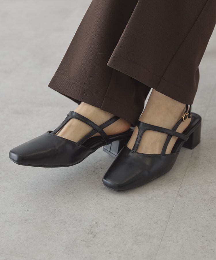 AMERICAN HOLIC「Tストラップスクエアパンプス」|パンプス|Black