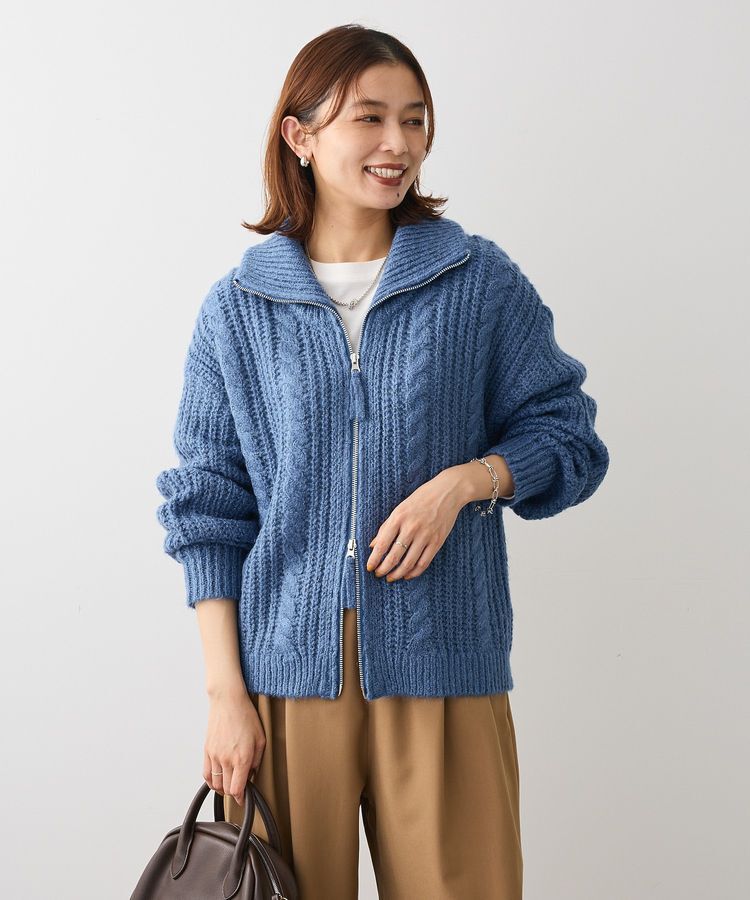 Green Parks「衿付きケーブルzipカーディガン」|カーディガン|