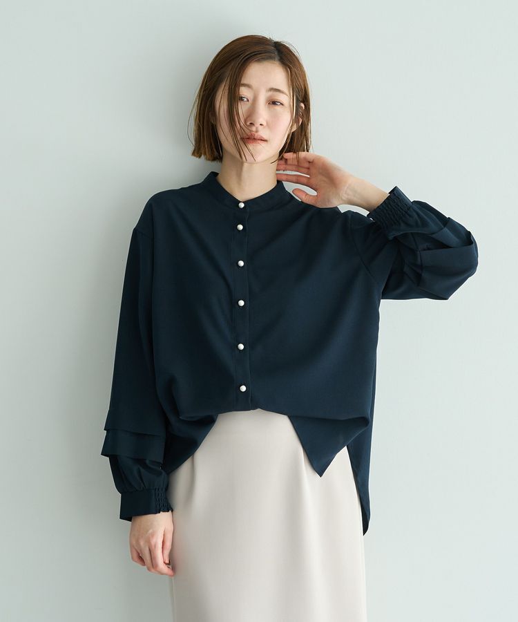 YECCA VECCA「2way裾アレンジパール釦ブラウス」|シャツ・ブラウス|Navy