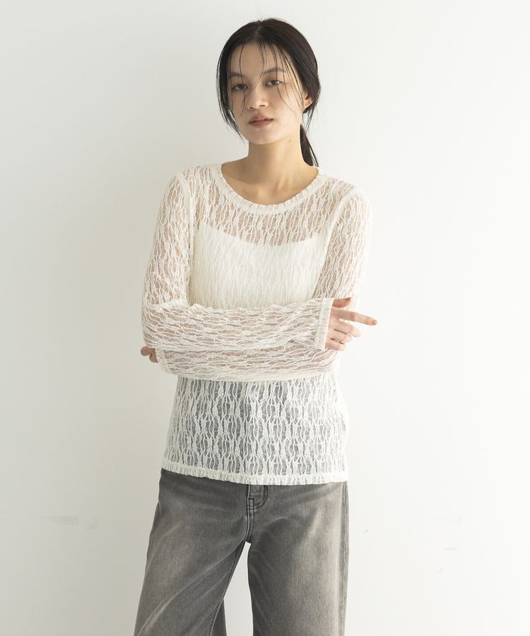 GARAGE OF GOOD CLOTHING「ストレッチレースクルーネックプルオーバー」|Tシャツ・カットソー|Off White