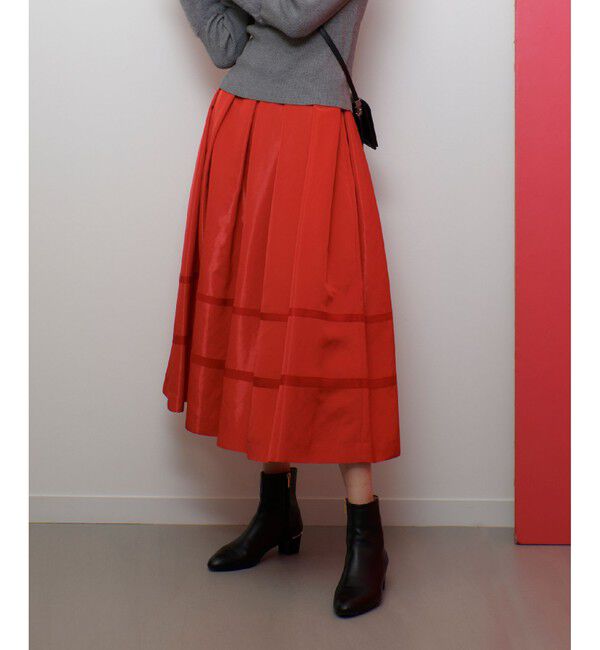 LOULOU WILLOUGHBY「【LOULOU WILLOUGHBY】リボントリミングタックスカート」|フレア|レッド