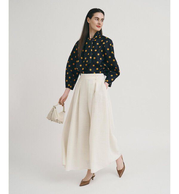 allureville「カラミフレアースカートパンツ」|チノ|オフホワイト