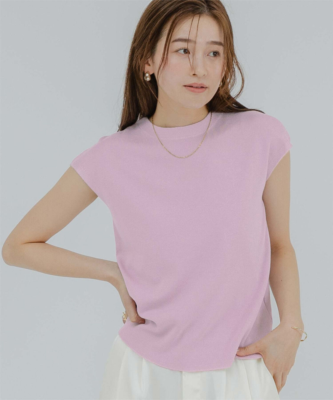 ur's「プチハイネックフレンチスリーブニット」|ニット・セーター|ピンク