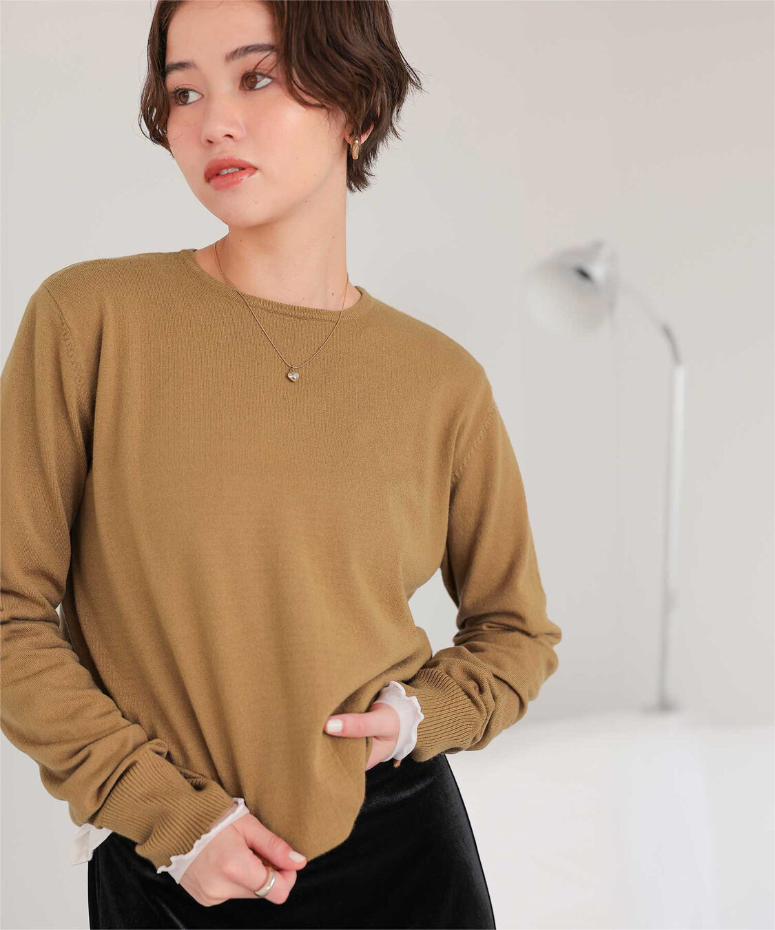 titivate「なめらか手触りカシミヤタッチクルーネックニット」|ニット・セーター|キャメル