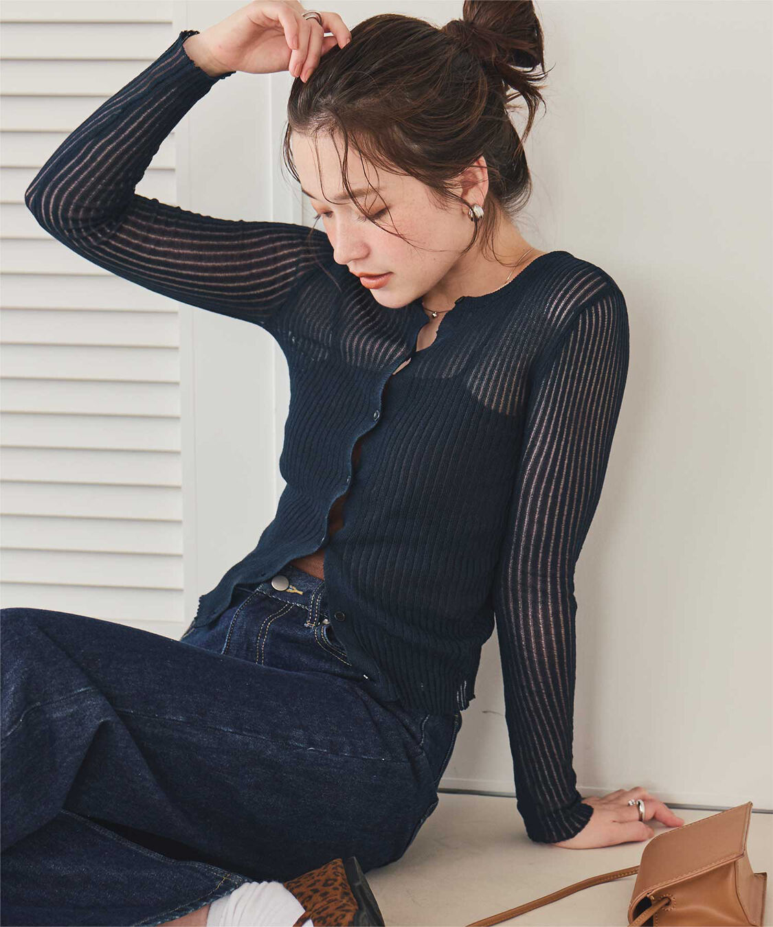 titivate「前後2wayウォッシャブルリブシアーニットカーディガン」|カーディガン|