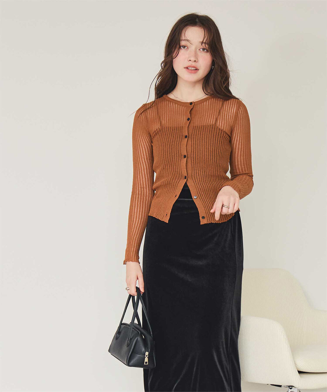 titivate「前後2wayウォッシャブルリブシアーニットカーディガン」|カーディガン|