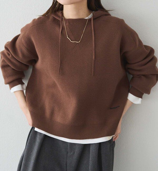  「スウェットライクダブルジャガードニットパーカー」|パーカー|ブラウン