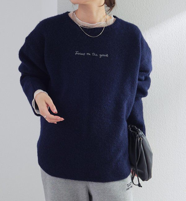  「ロゴ刺繍ニットプルオーバー」|キャミソール|ネイビー