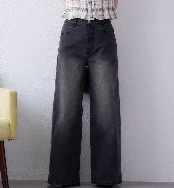  「〈S・Mサイズ展開〉ストレッチワイドデニム」|その他|グレー