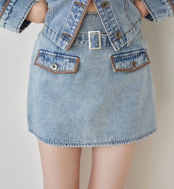  「【即日発送】ベルト付ミニスカート」|スカート|ブルー