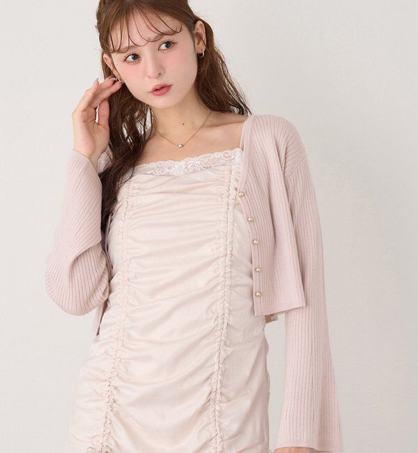  「ベル袖リブカーデ」|ニット・セーター|ピンク