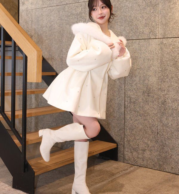  「フードフェイクファービジューミドルコート」|その他|