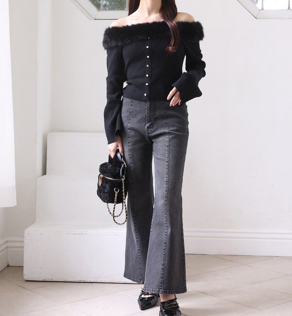  「後ろ刺繍美脚ストレッチフレアデニム」|その他|