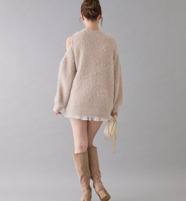  「肩あきビジューニットミニワンピ」|ワンピース|