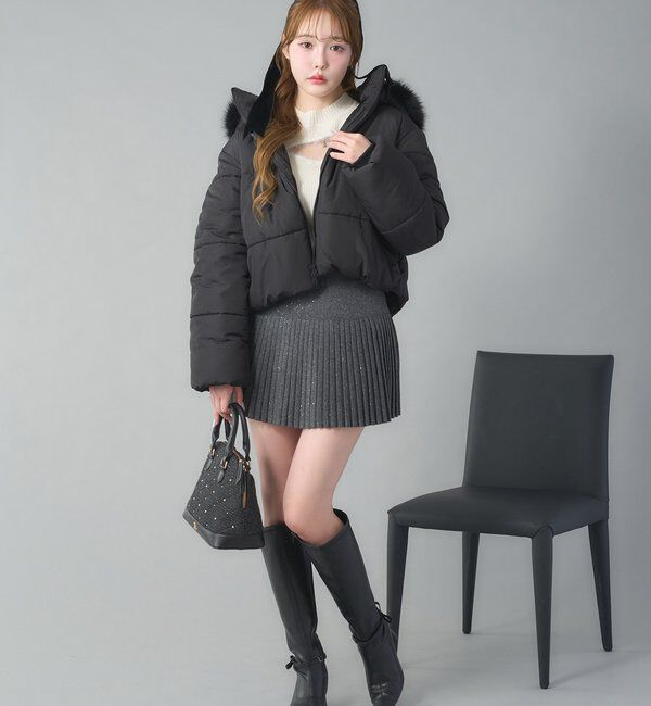  「ファー付きショートフェイクダウン」|ダッフルコート|